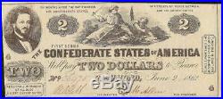 Au 1862 $2 Two Dollar Confederate States Currency CIVIL War Note Money T-42