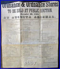 Auction Broadside Sale Of Confederate Arms, CIVIL War Augusta, Georgia 1866