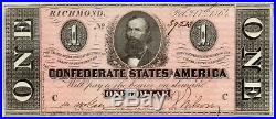 Authentic 1864 CIVIL War $1 Dollar T-71 Csa Confederate Pmg Choice Unc 64
