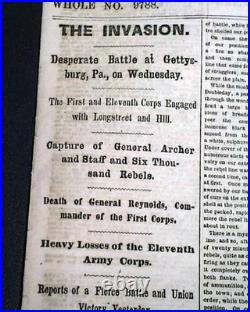 BATTLE OF GETTYSBURG Confederates Pennsylvania Invasion 1863 Civil War Newspaper