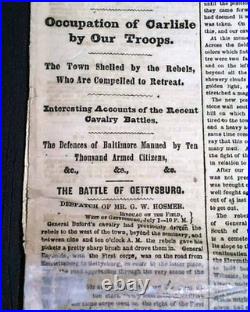 BATTLE OF GETTYSBURG Confederates Pennsylvania Invasion 1863 Civil War Newspaper