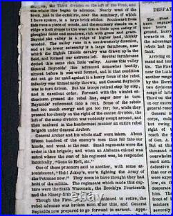 BATTLE OF GETTYSBURG Confederates Pennsylvania Invasion 1863 Civil War Newspaper