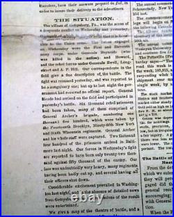 BATTLE OF GETTYSBURG Confederates Pennsylvania Invasion 1863 Civil War Newspaper