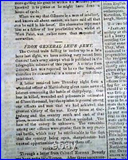 BATTLE OF GETTYSBURG Pennsylvania CONFEDERATE Account 1863 Civil War Newspaper