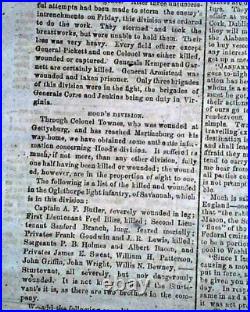 BATTLE OF GETTYSBURG Pennsylvania CONFEDERATE Account 1863 Civil War Newspaper