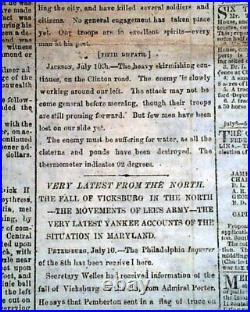 BATTLE OF GETTYSBURG Pennsylvania CONFEDERATE Account 1863 Civil War Newspaper