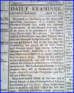 BATTLE OF GETTYSBURG Pennsylvania CONFEDERATE Account 1863 Civil War Newspaper