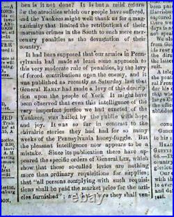 BATTLE OF GETTYSBURG Pennsylvania CONFEDERATE Account 1863 Civil War Newspaper