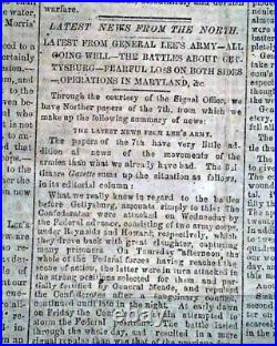 BATTLE OF GETTYSBURG Pennsylvania CONFEDERATE Account 1863 Civil War Newspaper