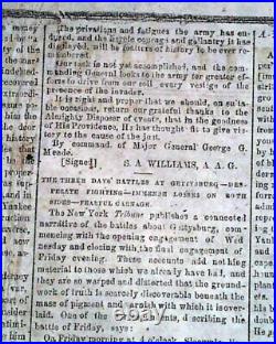 BATTLE OF GETTYSBURG Pennsylvania CONFEDERATE Account 1863 Civil War Newspaper