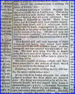 BATTLE OF GETTYSBURG Pennsylvania CONFEDERATE Account 1863 Civil War Newspaper