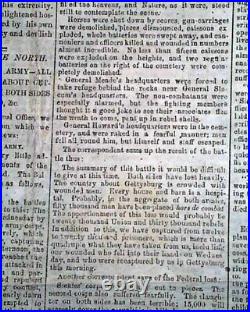 BATTLE OF GETTYSBURG Pennsylvania CONFEDERATE Account 1863 Civil War Newspaper