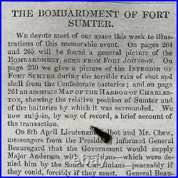 BEST 1861 newspaper CIVIL WAR BEGINS Confederates Bomb FORT SUMTER Charleston SC