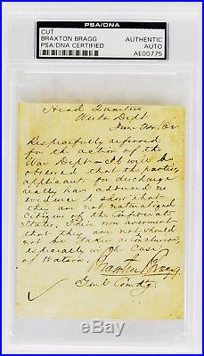 BRAXTON BRAGG Civil War Dated 1862 VERY RARE PSA/DNA Confederate CSA AUTOGRAPH