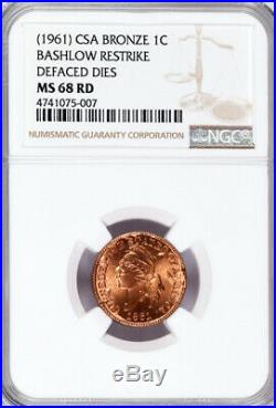 Bashlow Restrike 1861 Confederate Cent in Copper, MS68 NGC, CSA Civil War Token