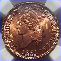 Bashlow Restrike 1861 Confederate Cent in Copper, MS69 NGC, CSA Civil War Token