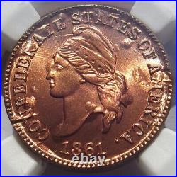 Bashlow Restrike 1861 Confederate Cent in Copper, MS69 NGC, CSA Civil War Token