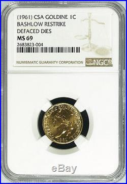 Bashlow Restrike 1861 Confederate Cent in Goldine, MS69 NGC, CSA Civil War Token