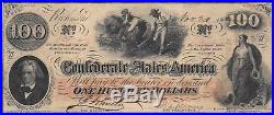 Beautiful Authentic 1862 CIVIL War $100 Dollar Csa Confederate Note T-41