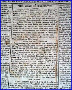 Best Second Battle of Charleston Harbor Civil War Confederate 1863 SC Newspaper