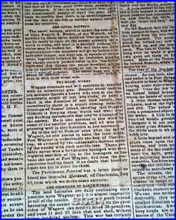 Best Second Battle of Charleston Harbor Civil War Confederate 1863 SC Newspaper