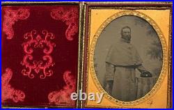 CIVIL WAR AMBROTYPE half size image of a confederate soldier