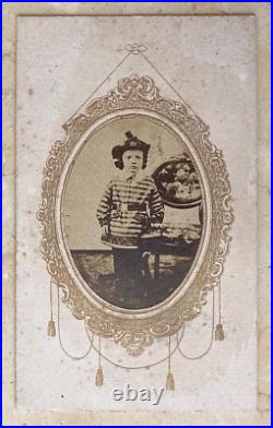 CIVIL WAR BOY DRESSED AS CONFEDERATE SOLDIER with PLUMED SLOUCH HAT CDV PHOTO