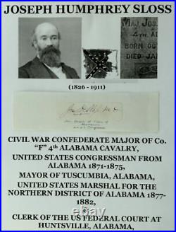 CIVIL WAR CONFEDERATE MAJOR 4th AL CAVALRY CONGRESSMAN MAYOR AUTOGRAPH SIGNED VF