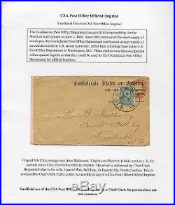 CIVIL War Confederate Use Official Overprint # U27 Stationery Richmond Va Rare