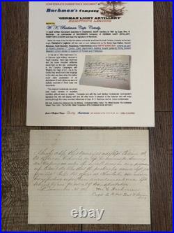 CIVIL WAR LETTER Document Confederate Captain Bachman SOUTH CAROLINA
