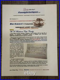 CIVIL WAR LETTER Document Confederate Captain Bachman SOUTH CAROLINA