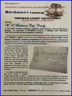 CIVIL WAR LETTER Document Confederate Captain Bachman SOUTH CAROLINA