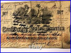 CIVIL WAR LOVE LETTER on Confederate 1862 $100 One Hundred Dollar Note