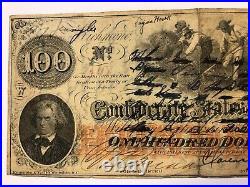 CIVIL WAR LOVE LETTER on Confederate 1862 $100 One Hundred Dollar Note