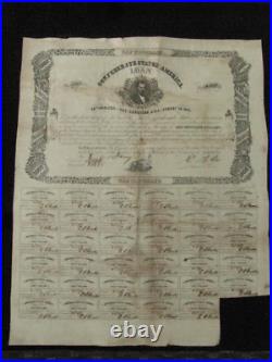 CIVIL War 1863 Confederate $1000 Bond Sdg By Robert Tyler