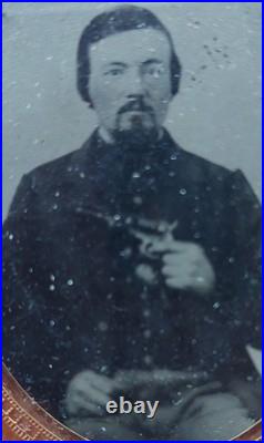 CIVIL War Ambrotype Photo Confederate Soldier Double Armed Pistols Identified