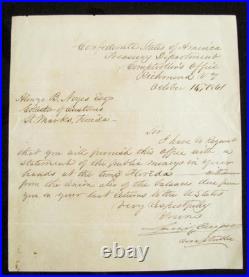 CIVIL War Confederate Florida Money Letter 1861 Major A. B. Noyes