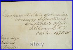 CIVIL War Confederate Florida Money Letter 1861 Major A. B. Noyes