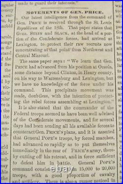 CIVIL War Confederate Memphis Tennessee Appeal Newspaper 1861