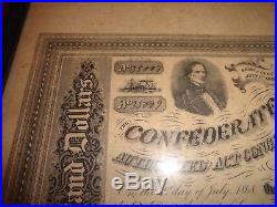 CIVIL War Confederate States America $1000 Bond Richmond Treasury Antique 1863
