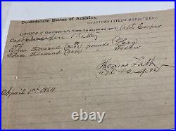 CIVIL War Confederate States America Capt Coopers Battery 1864 Invoice 1806