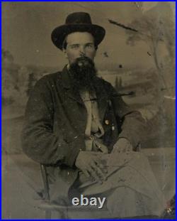 CIVIL War Era Tintype Possible Confederate Soldier Gold Buttons Photo Indiana