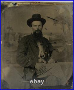 CIVIL War Era Tintype Possible Confederate Soldier Gold Buttons Photo Indiana