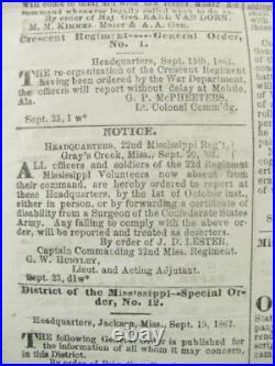 CIVIL War Jackson Mississippi Confederate Newspaper 1862