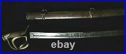 CIVIL War M 1840 Cavalry Sword With Confederate Etching On Blade Made By K&c