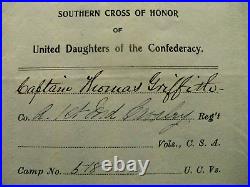 CIVIL War Maryland Confederate Cross Of Honor Certificate