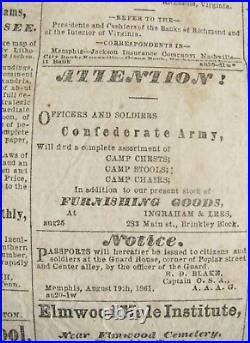 CIVIL War Memphis Tennessee Daily Appeal Confederate Newspaper 1861