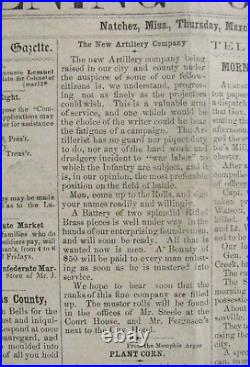 CIVIL War Natchez Confederate Newspaper 1862 News Of Stone Wall Jackson