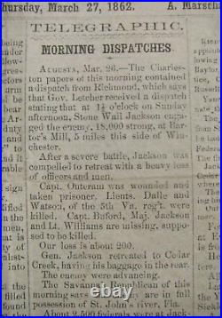 CIVIL War Natchez Confederate Newspaper 1862 News Of Stone Wall Jackson