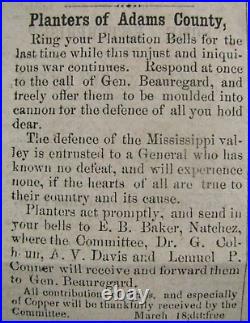 CIVIL War Natchez Confederate Newspaper 1862 News Of Stone Wall Jackson